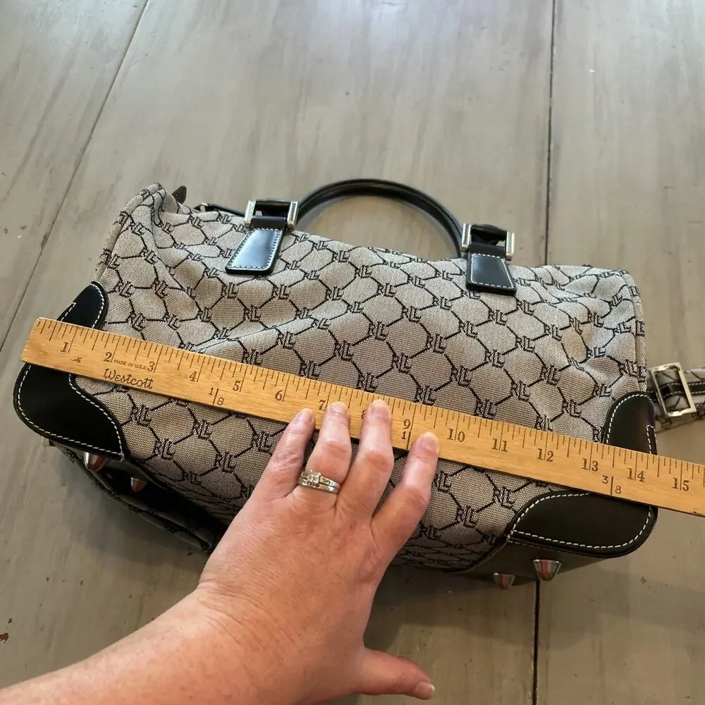 Vtg Lauren Ralph Lauren Monogram Duffle Travel Overnight Bag Gray Black